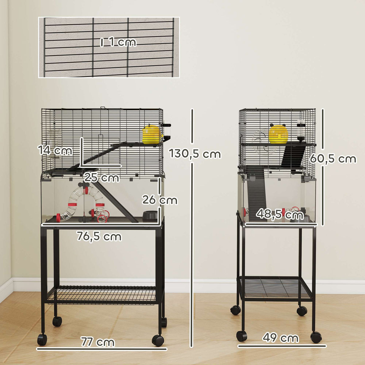 Three-Level Hamster Cage with Wheel and Accessories