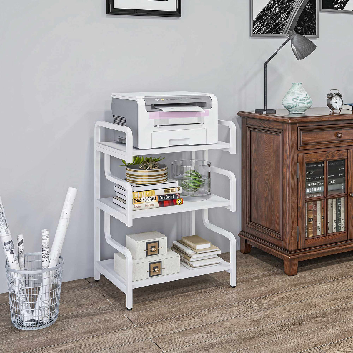Three-Tier Printer Stand with Storage, 55x40x77cm, White