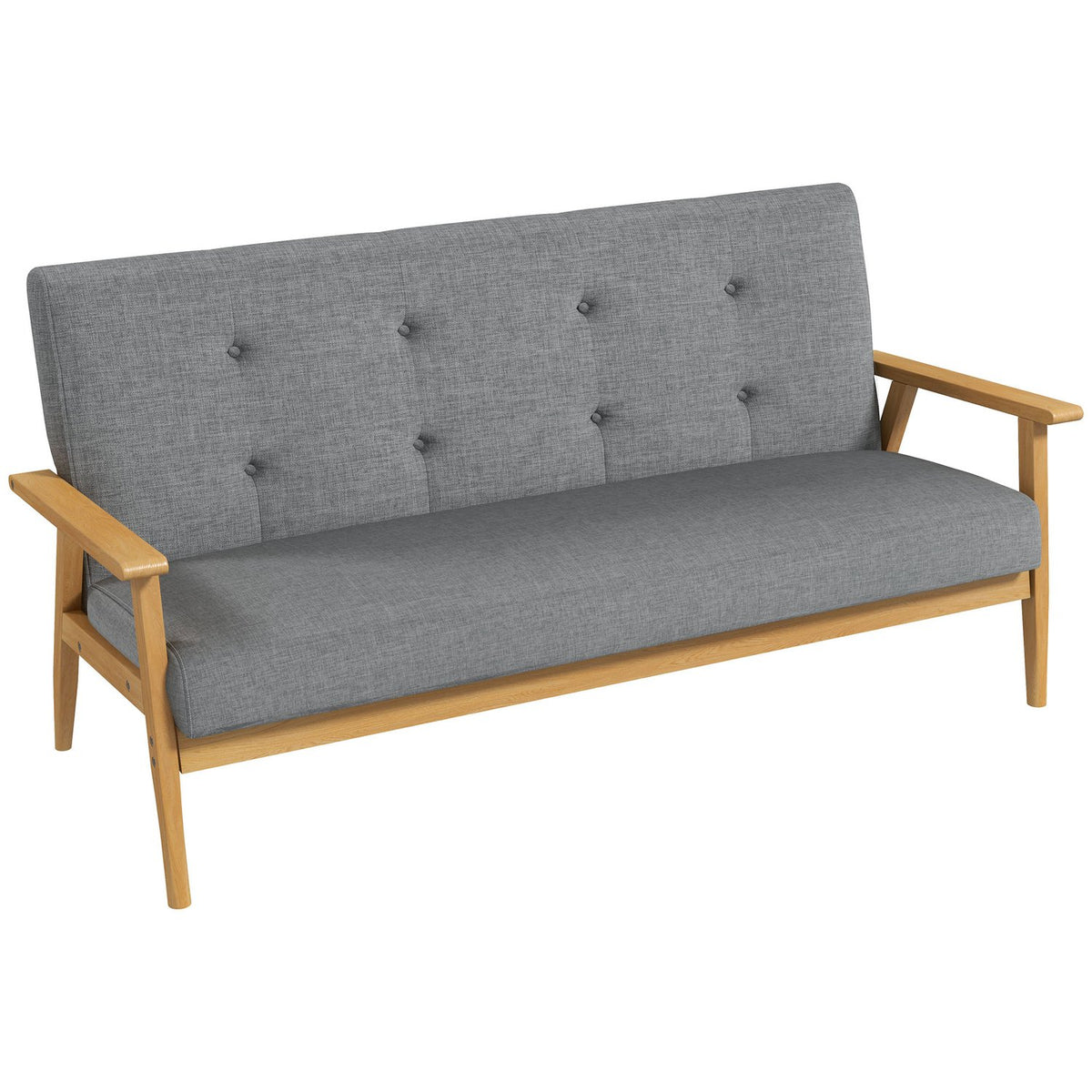Three-seater upholstered sofa, rubberwood, 154.5 x 69.5 x 73 cm, grey