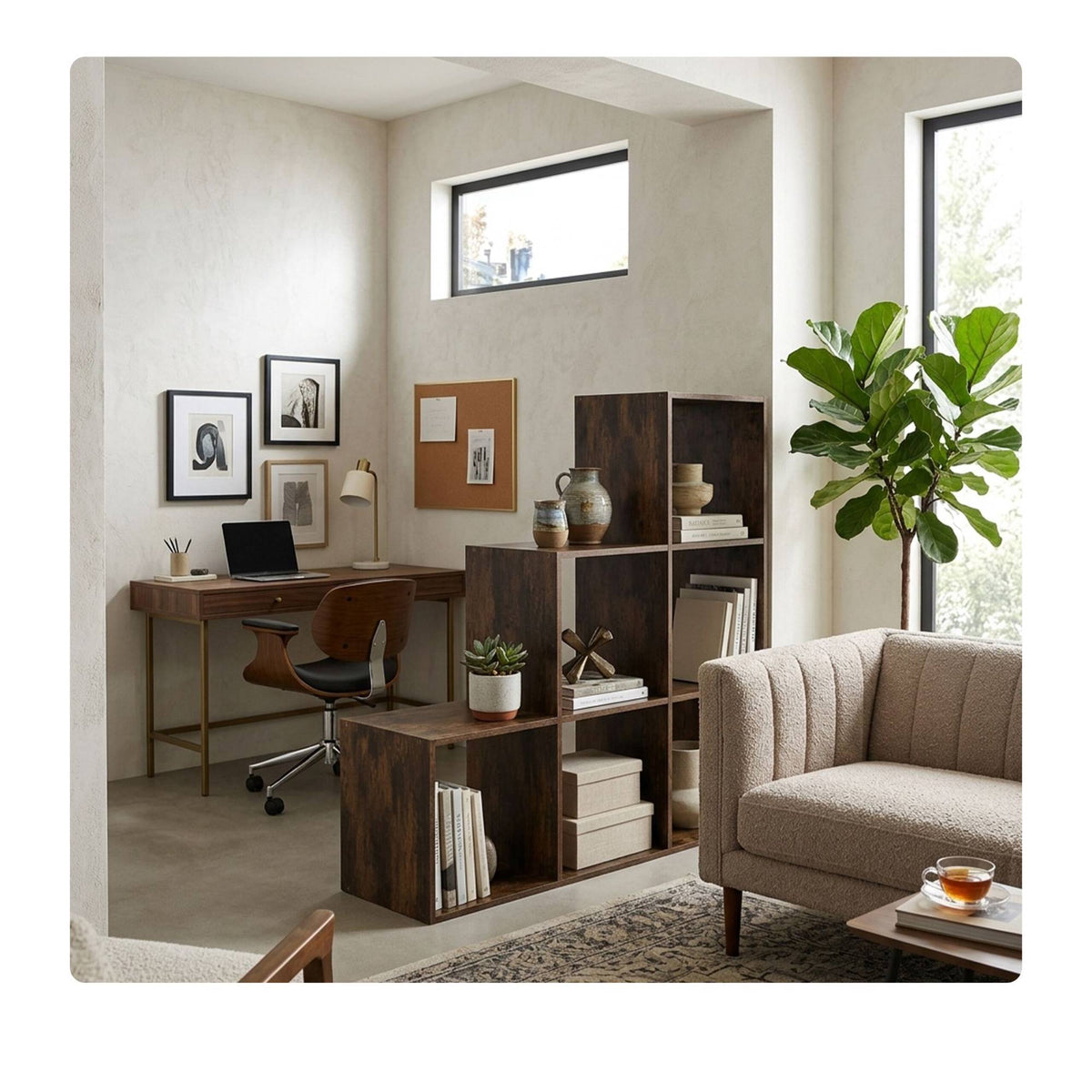 Tiered Shelf, 6 Compartments – Brown, Engineered Wood