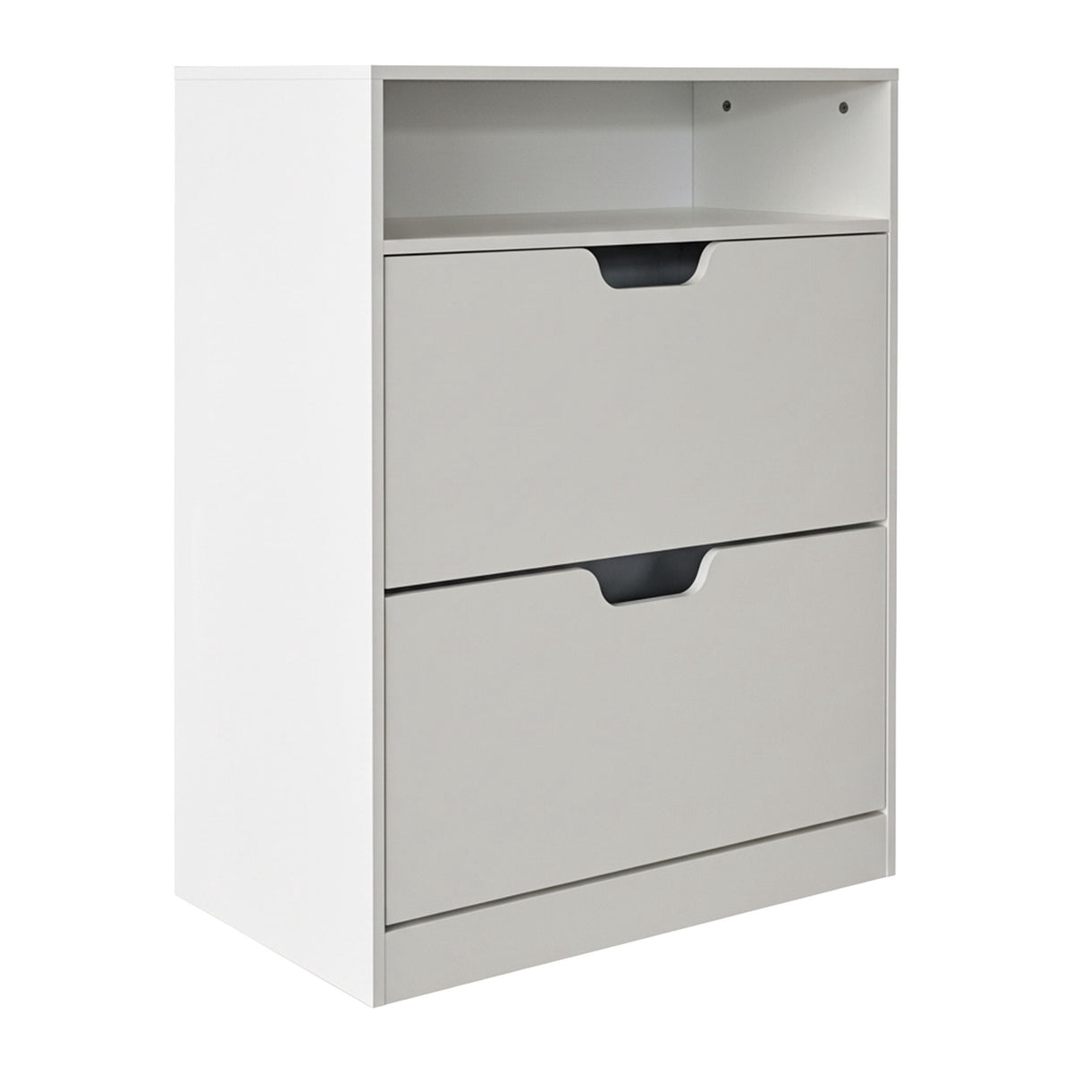 Tilt-Out Shoe Cabinet with Open Shelf Storage