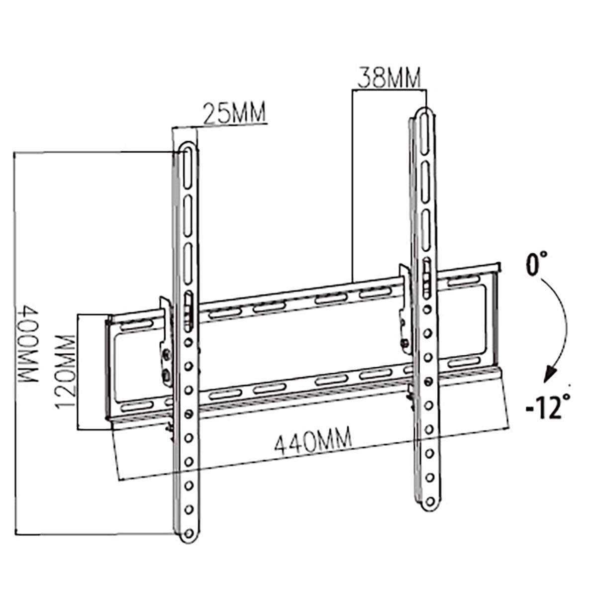 Tiltable TV wall mount | 23-55 " | Maximum screen weight supported: 35 kg | Can be tilted: 12 ° | Minimum wall distance: 38 mm | Steel | Black