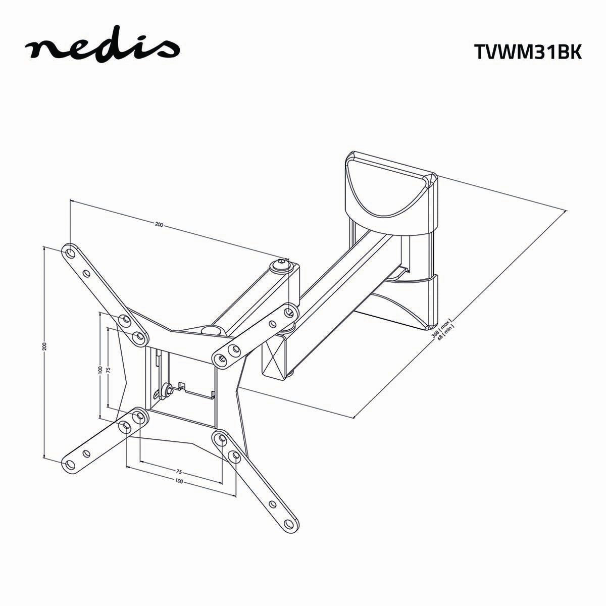Tilt and swivel TV wall mount | 10-32 " | Maximum Screen Weight Supported: 30kg | Tiltable | Rotatable | Minimum Wall Distance: 68mm | Maximum Wall Distance: 370mm | 3 Pivot Point(s) | Steel | Black