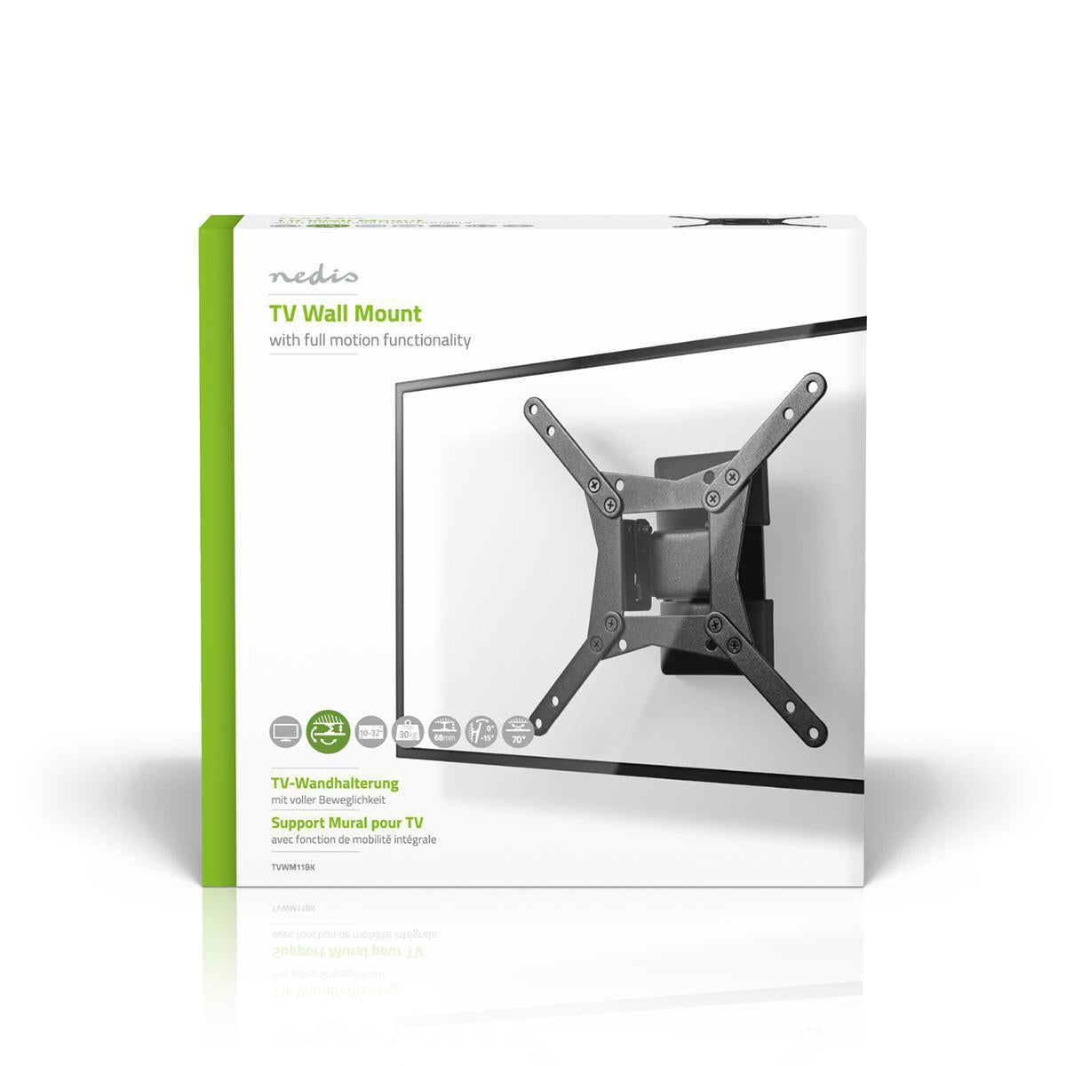 Tilt and swivel TV wall mount | 10-32 " | Maximum Screen Weight Supported: 30kg | Tiltable | Rotatable | Minimum Wall Distance: 68mm | Maximum Wall Distance: 68mm | 1 Pivot Point(s) | Steel | Black