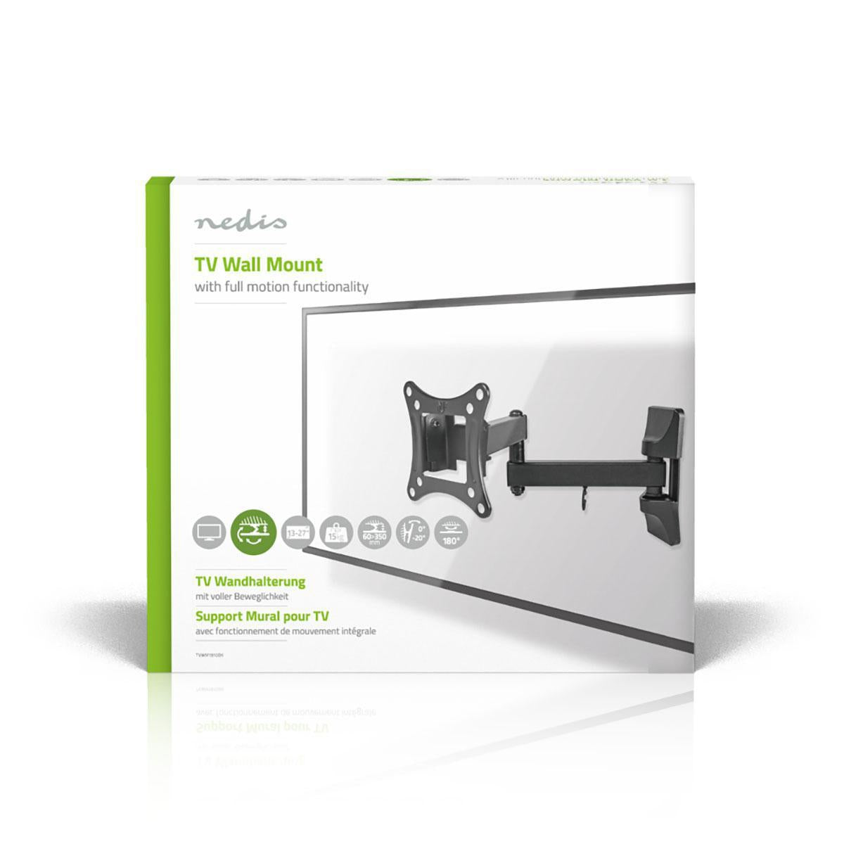 Tilt and swivel TV wall mount | 13-27 " | Maximum Screen Weight Supported: 15kg | Tiltable | Rotatable | Minimum Wall Distance: 60mm | Maximum Wall Distance: 350mm | 3 Pivot Point(s) | ABS / Steel | Black