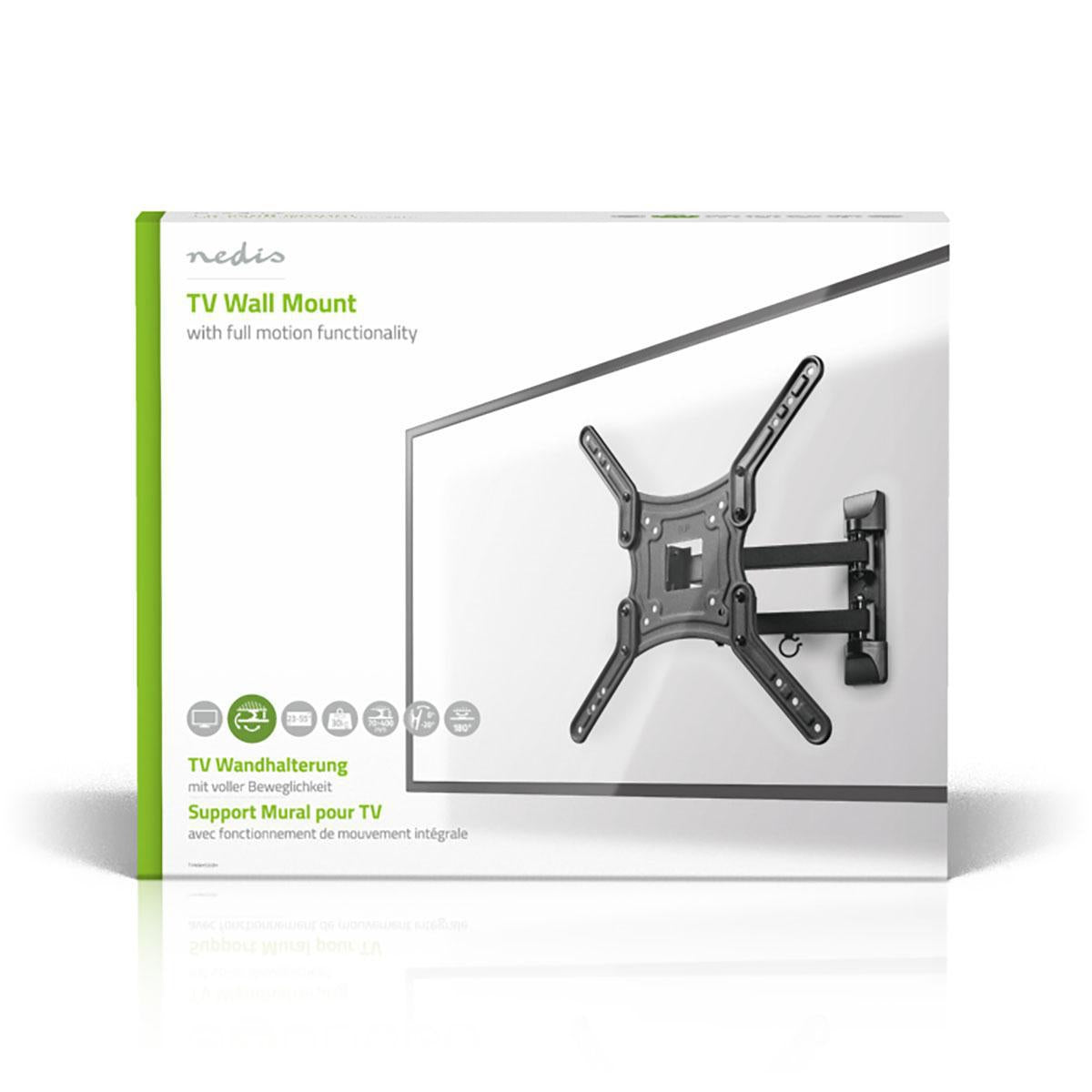 Tilt and swivel TV wall mount | 23-55 " | Maximum Screen Weight Supported: 30kg | Tiltable | Rotatable | Minimum Wall Distance: 70mm | Maximum Wall Distance: 400mm | 3 Pivot Point(s) | ABS / Steel | Black