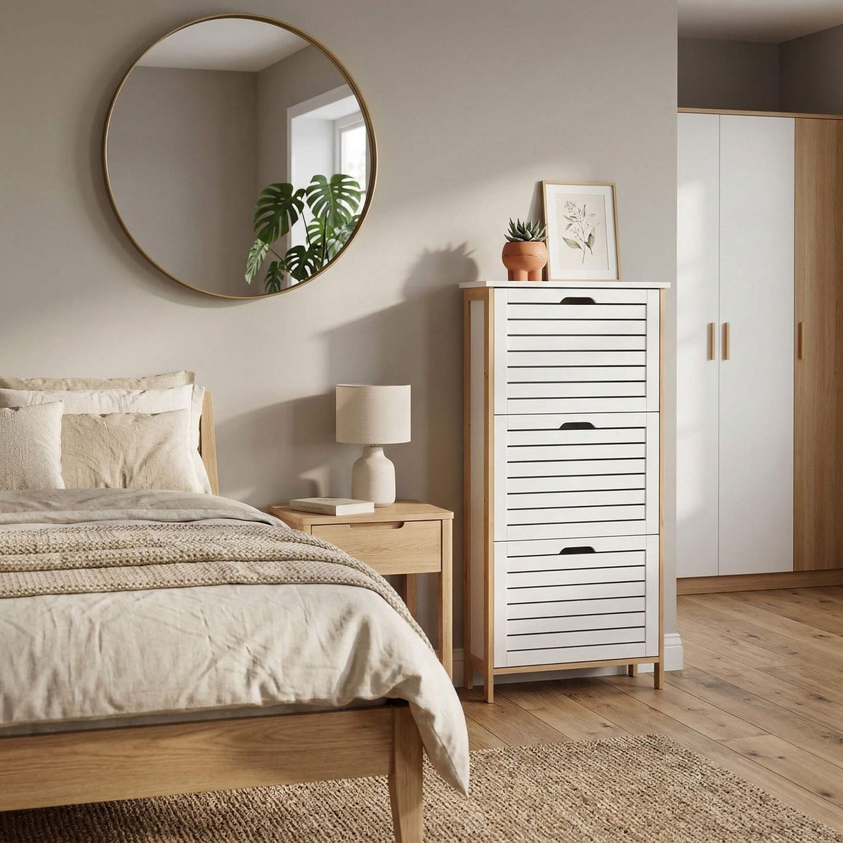 Tilting Bamboo & MDF Shoe Cabinet – Space-Saving Storage