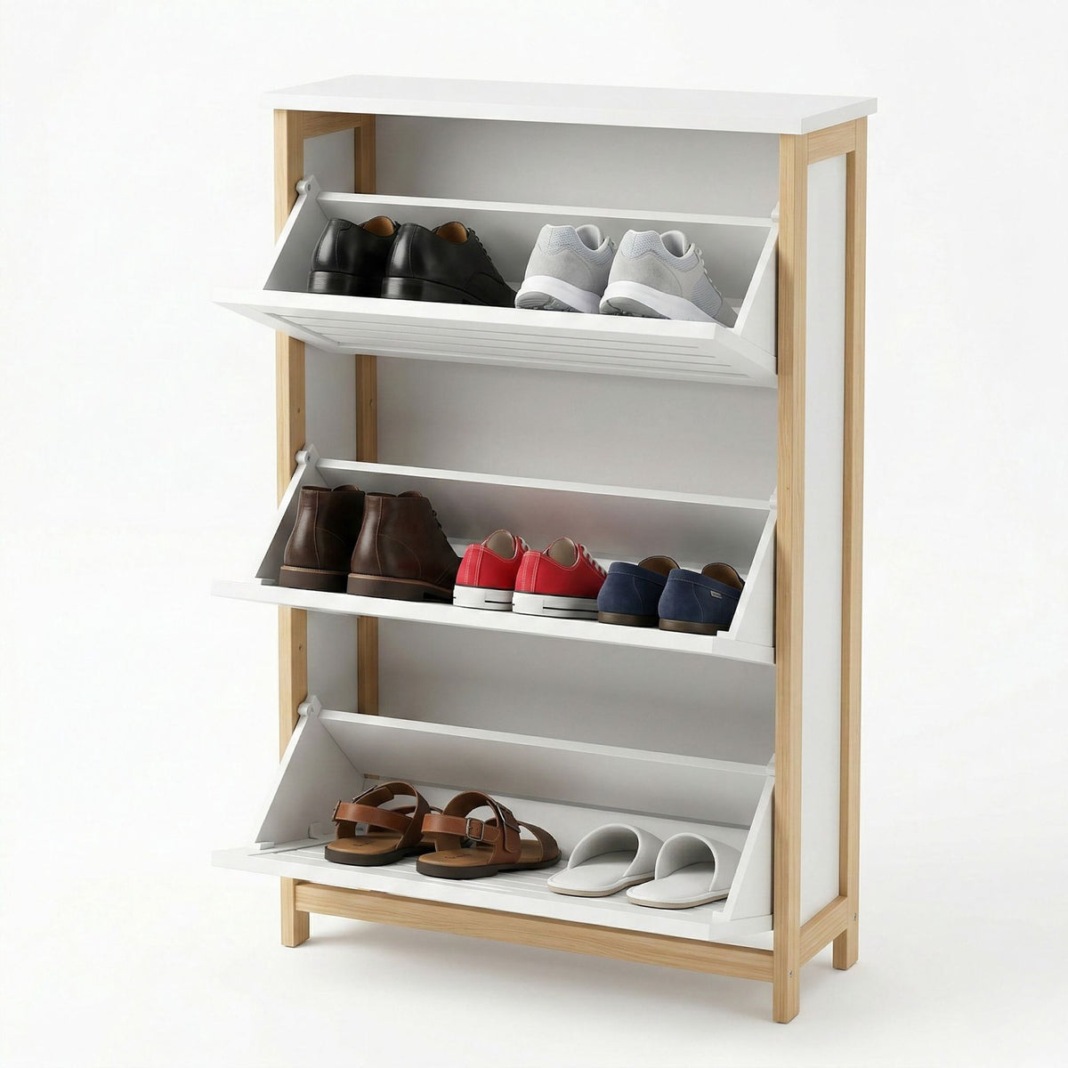 Tilting Bamboo & MDF Shoe Cabinet – Space-Saving Storage