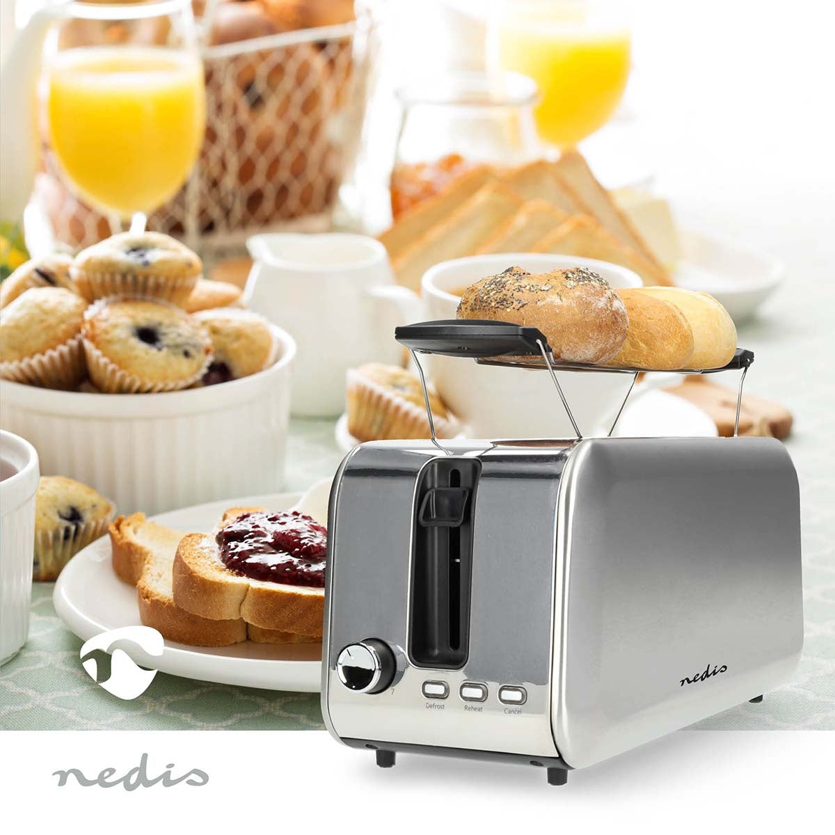 Toaster | 2 Slots | Browning levels: 7 | Defrost feature | Aluminium / Silver