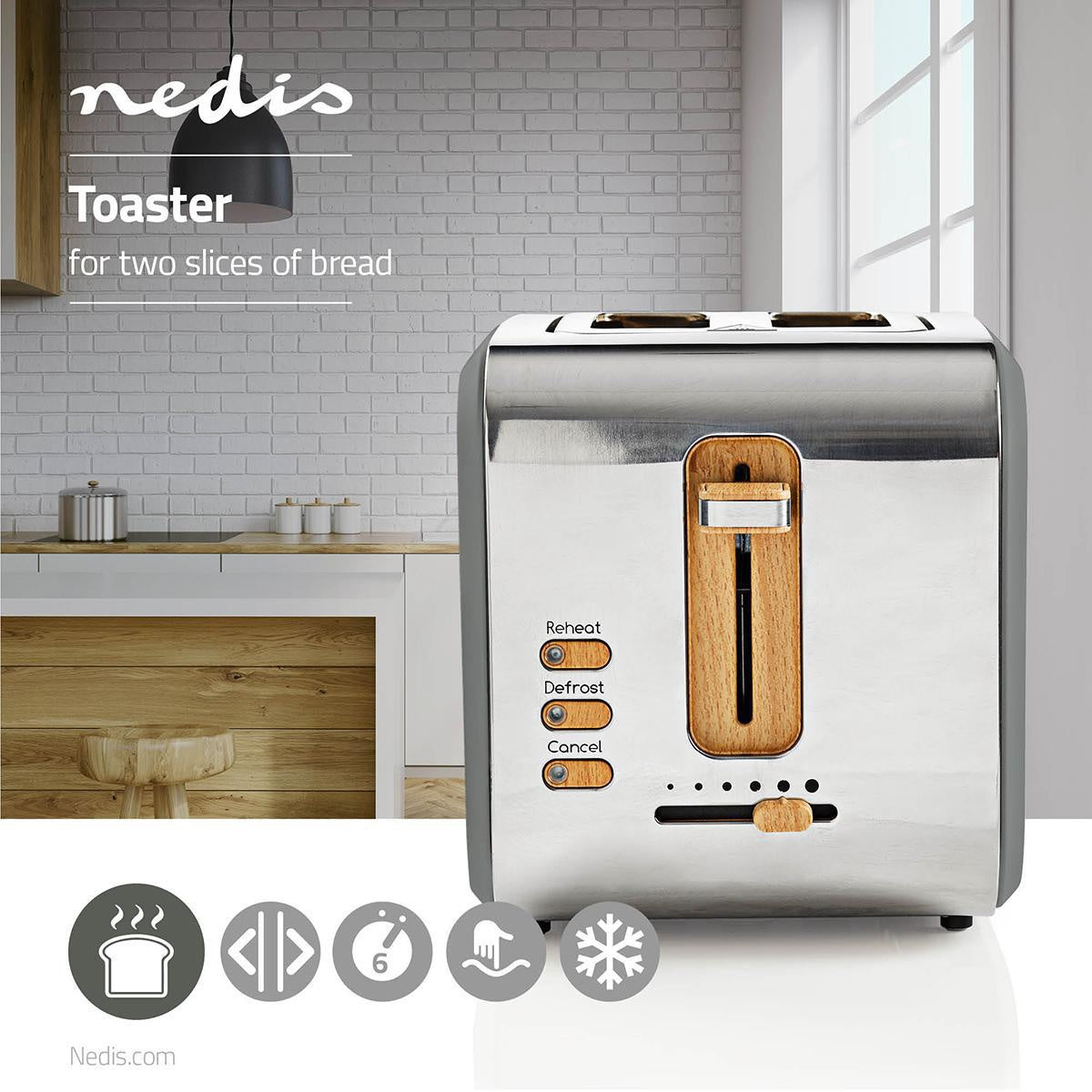 Toaster | Soft Touch Series | 2 Discs | Degree of brownness: 6 | Defrost function | Gray