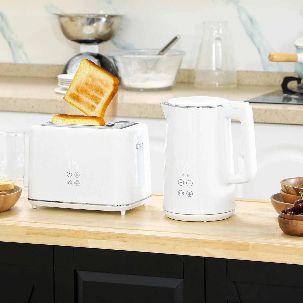Toaster and Kettle Set, 7 Browning Levels, Stainless Steel