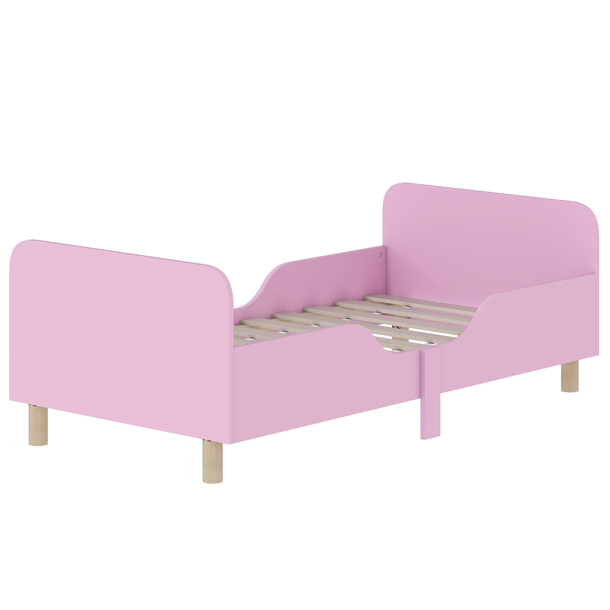 Toddler Bed Frame with Guardrail, Pink MDF, Ages 3-8