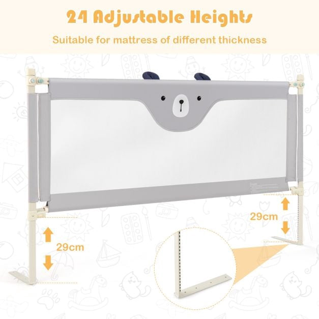 Toddler Bed Rail Guard, 69 In, 24-Level Adjustable, Gray