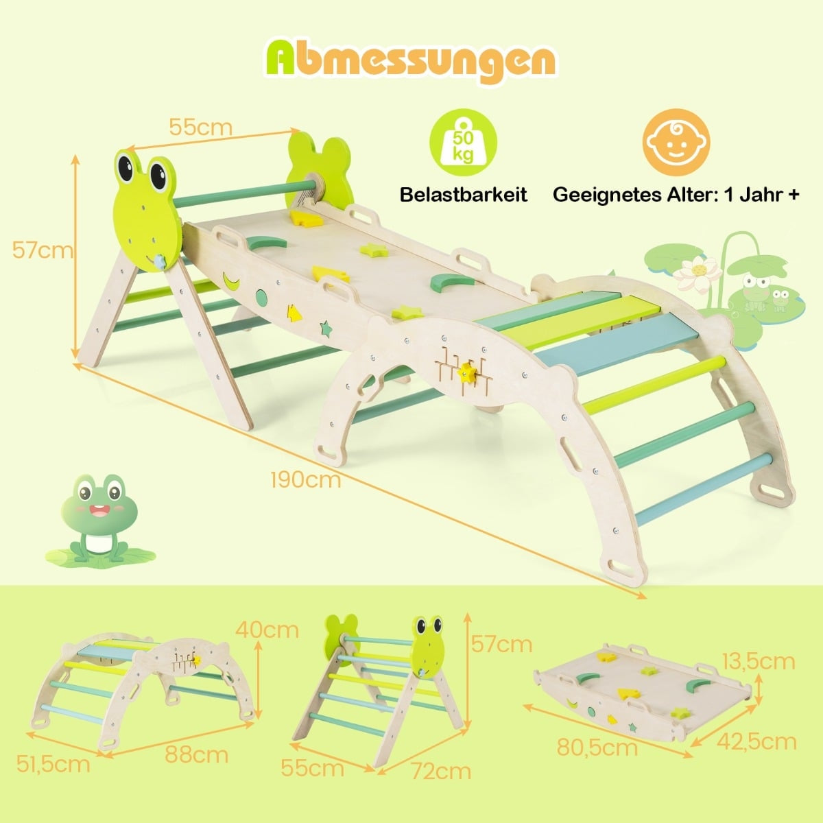 Toddler Climbing Set with Slide & Ramp – Green, 7-in-1