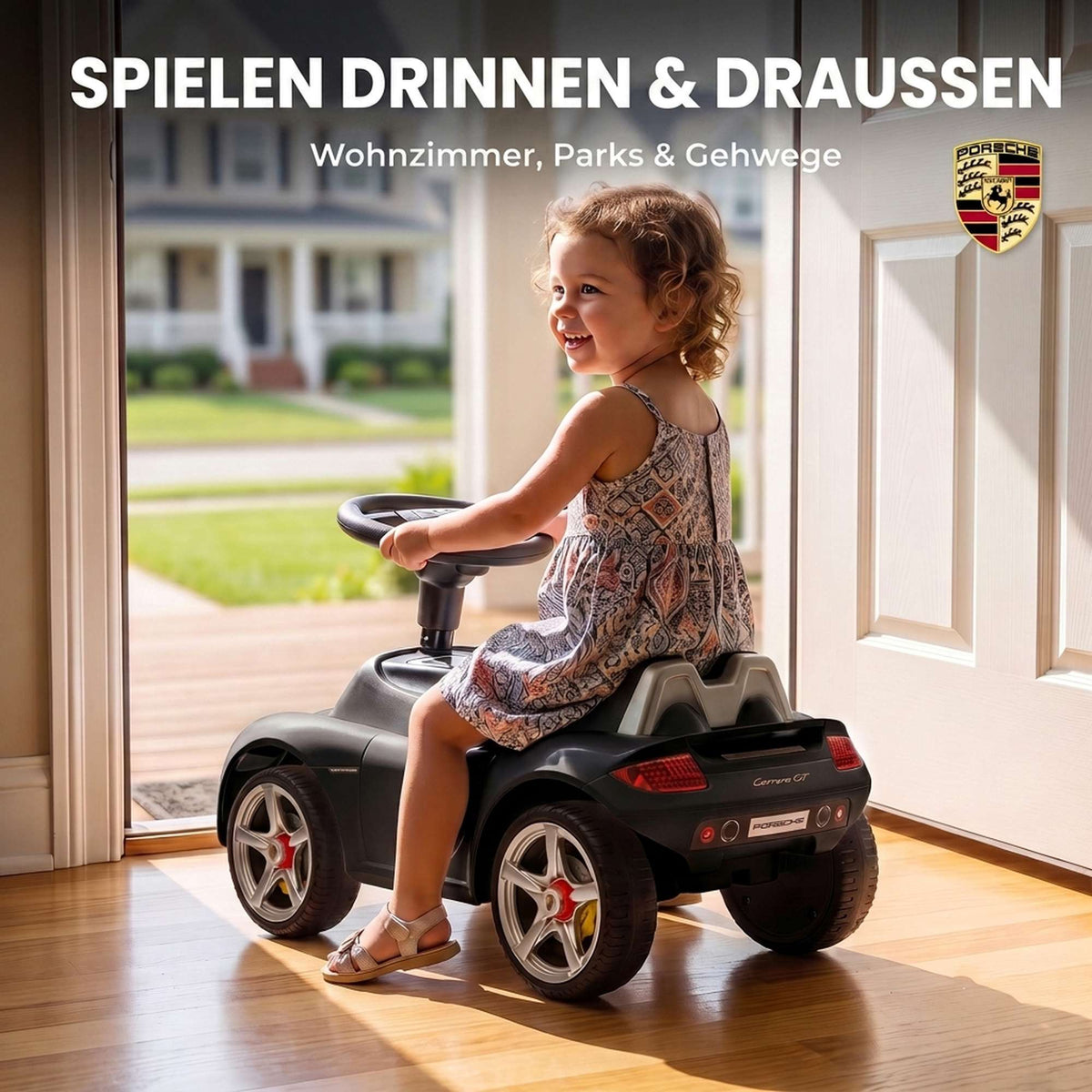 Toddler Ride-On Car with Lights & Sounds, Matte Black