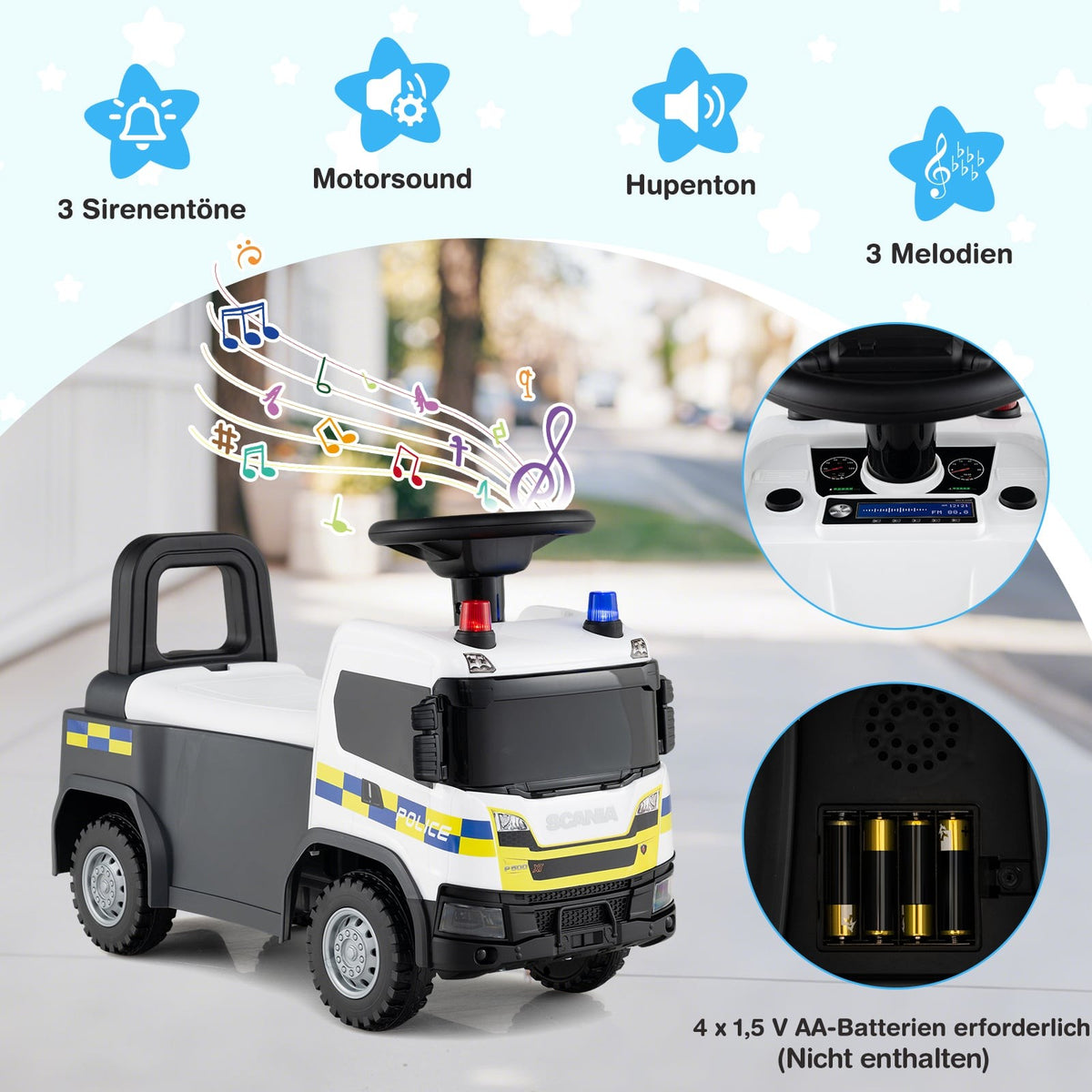 Toddler Ride-On Police Car with Steering & Storage