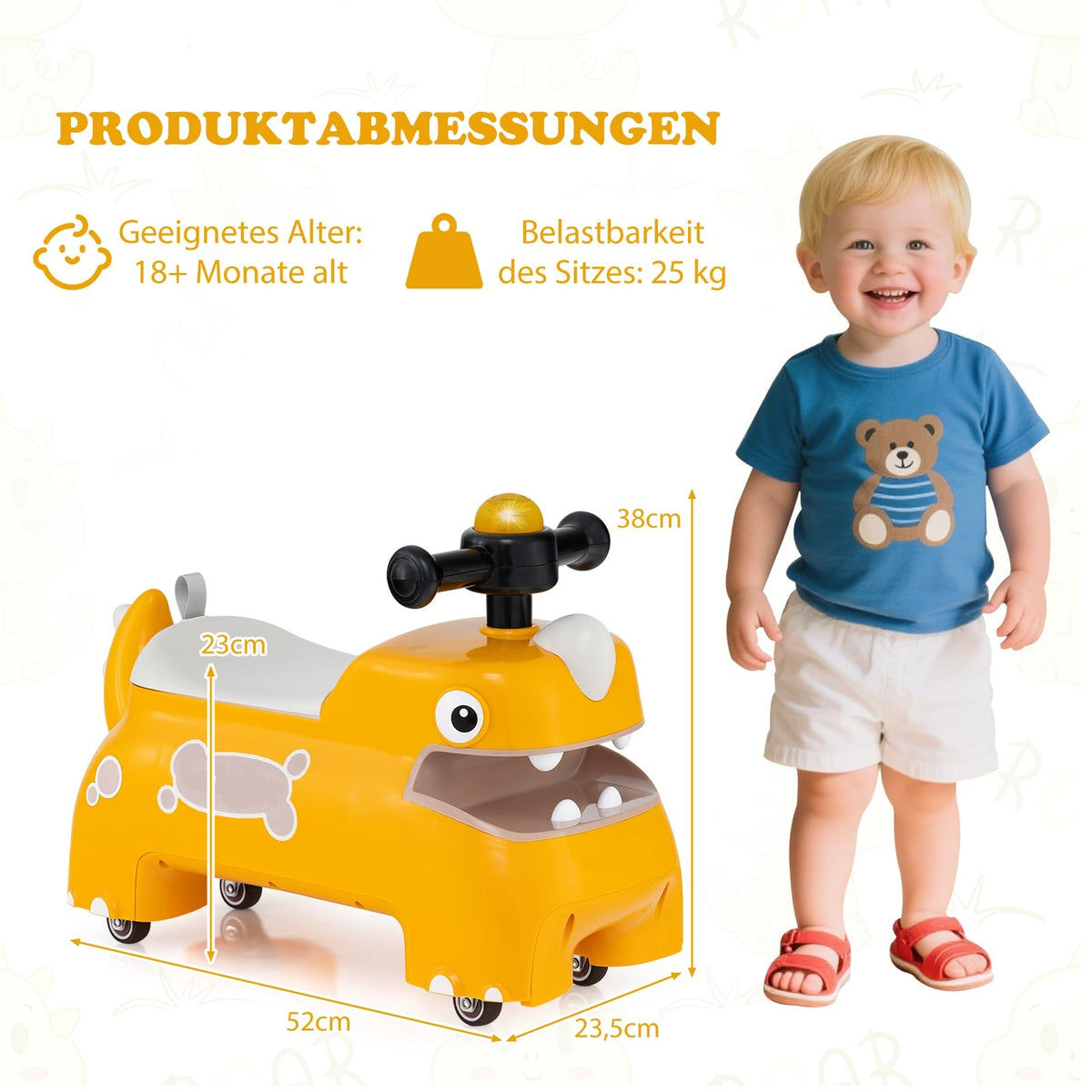 Toddler Ride-On Toy with Storage, Lights & Sounds