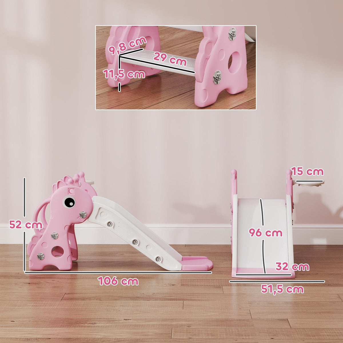 Toddler Slide with Basketball Hoop, Giraffe Design, Pink