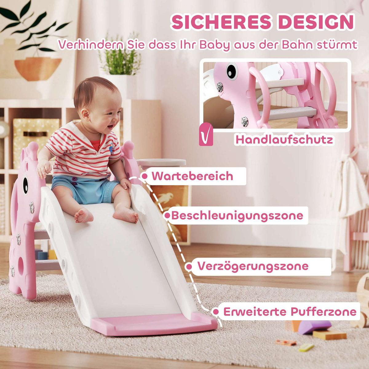 Toddler Slide with Basketball Hoop, Giraffe Design, Pink