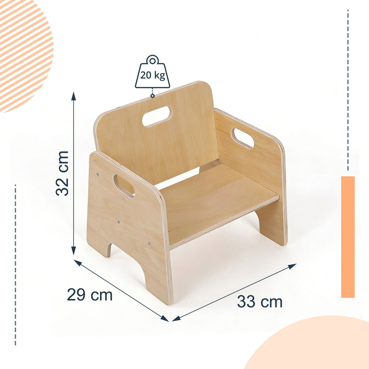 Toddler Stool, Engineered Wood, Natural, 1 Year+