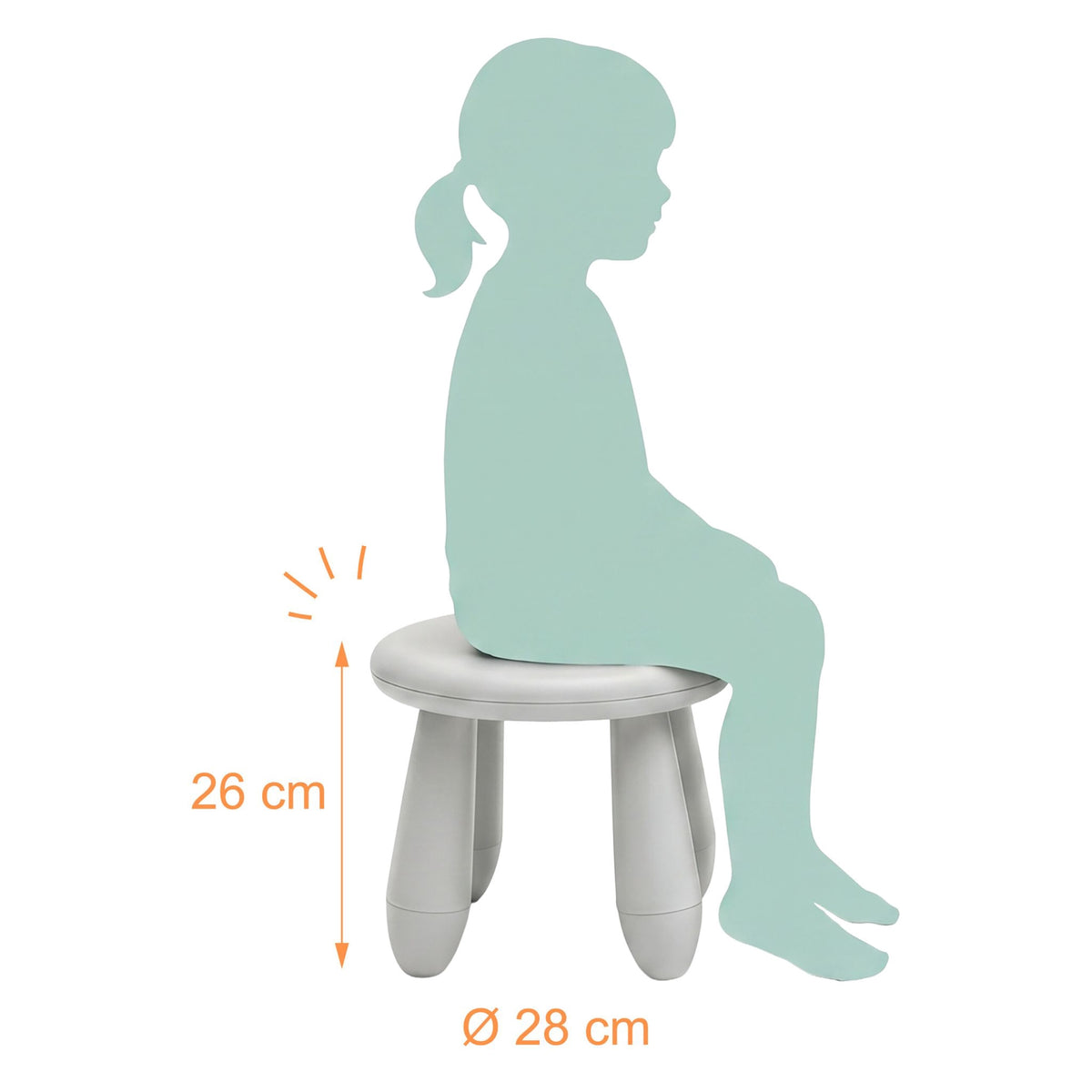 Toddler Stool, White Plastic, 26x28 cm