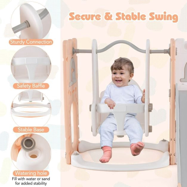 Toddler Swing and Slide Set, 7-in-1 L-Shaped, Pink