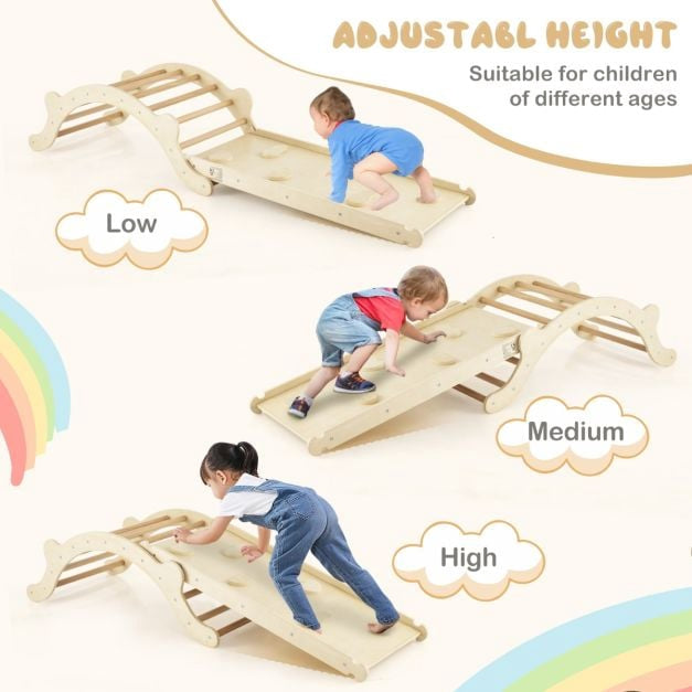 Toddler Wooden Climber Arch, 3-In-1 Ramp And Mat