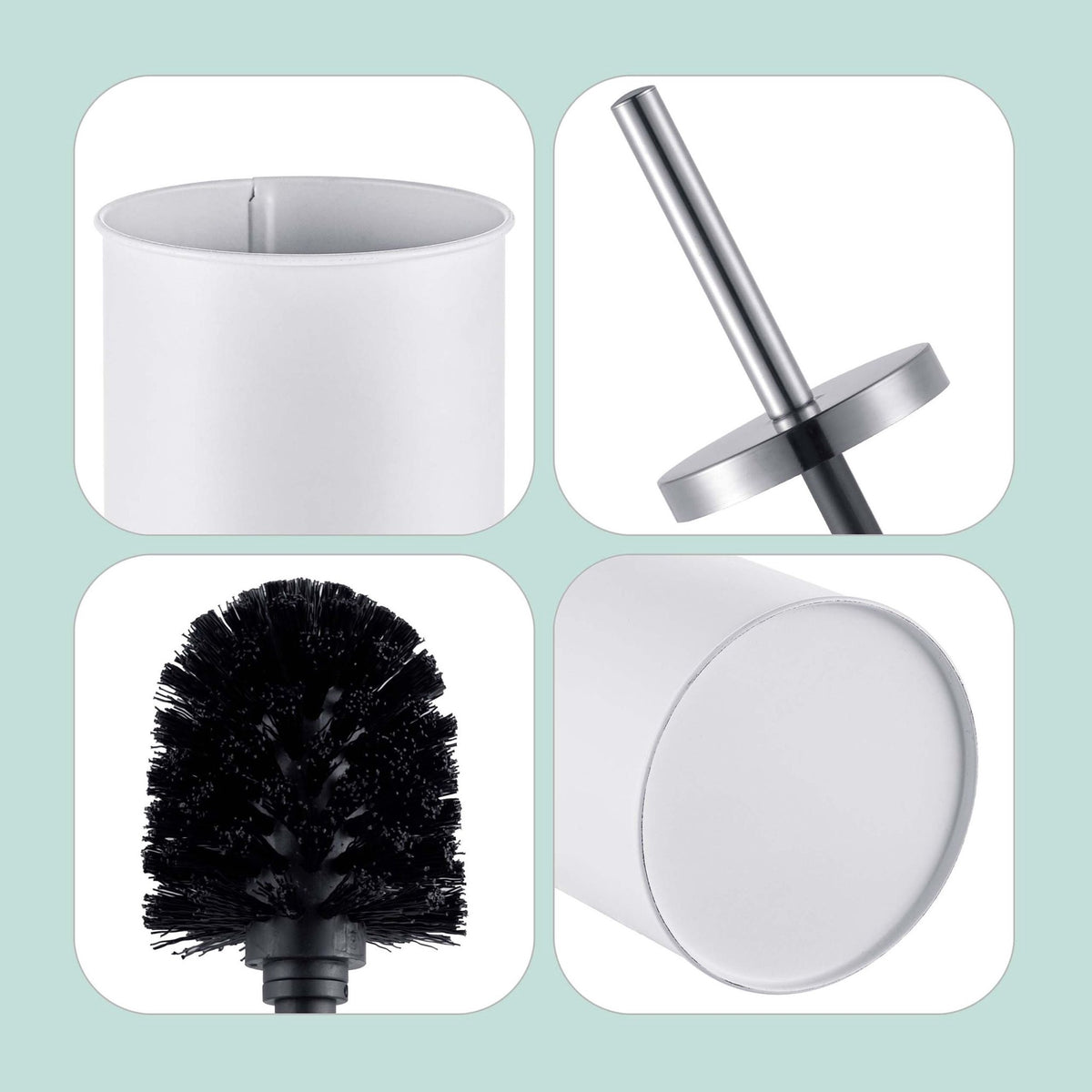 Toilet Brush Set with Stainless Steel Handle, White