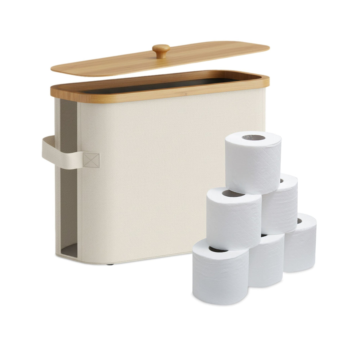 Toilet Paper Holder, Fabric with Bamboo Lid, 12 Rolls