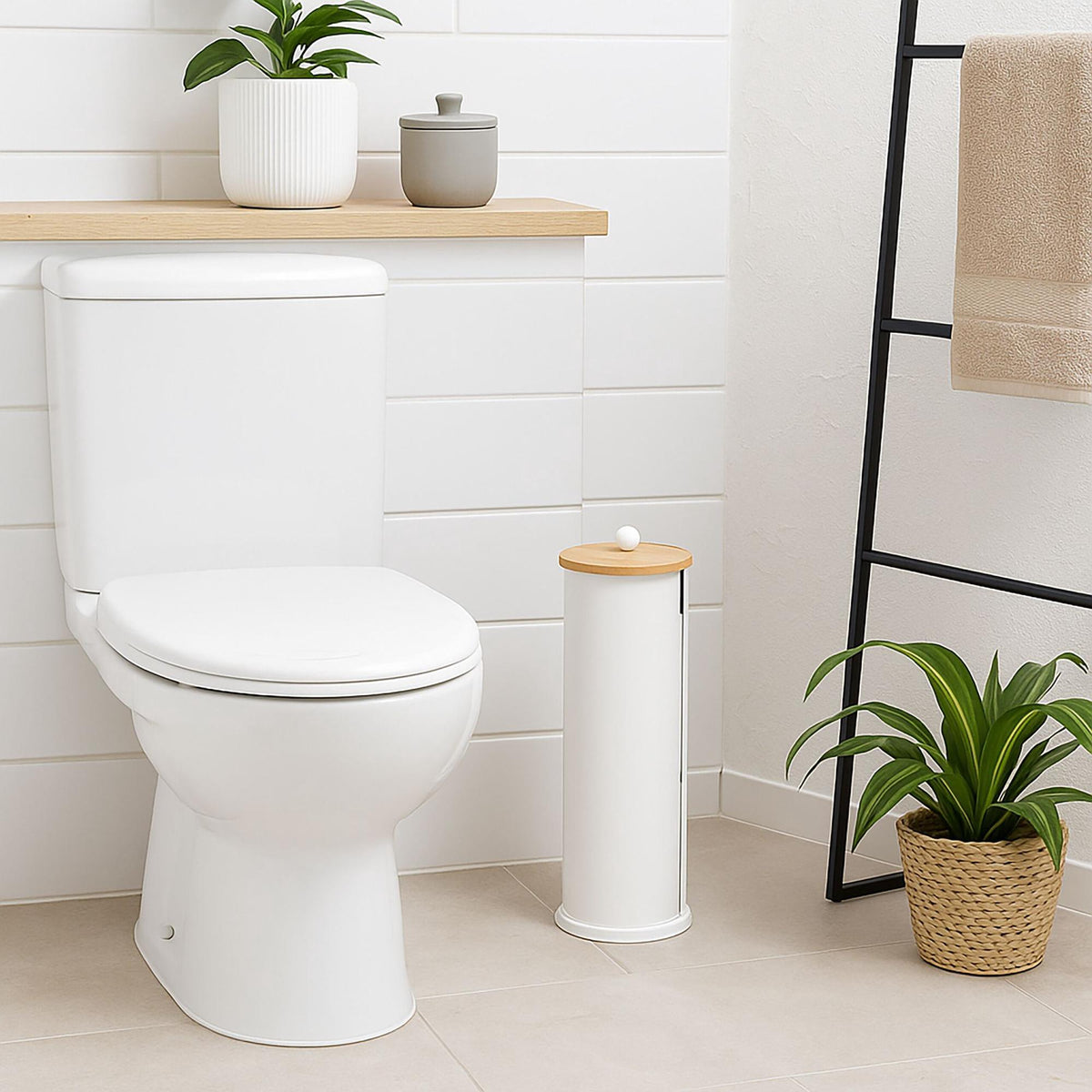 Toilet Paper Holder, Metal, Bamboo Lid, Holds 3 Rolls