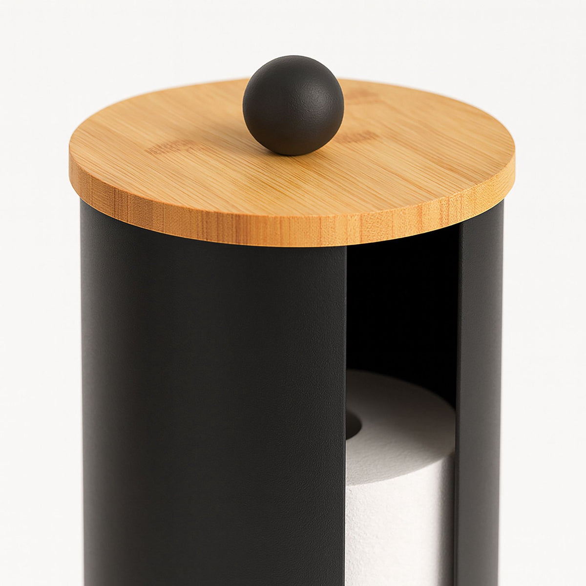 Toilet Paper Holder, Metal with Bamboo Lid, 3 Rolls