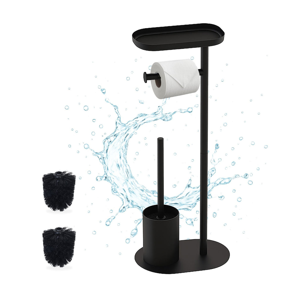 Toilet Paper Holder with Shelf and Brush