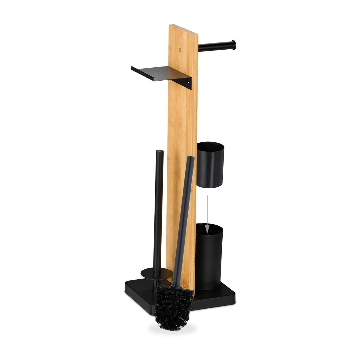 Toilet Roll Holder & Brush Set with Bamboo Shelf