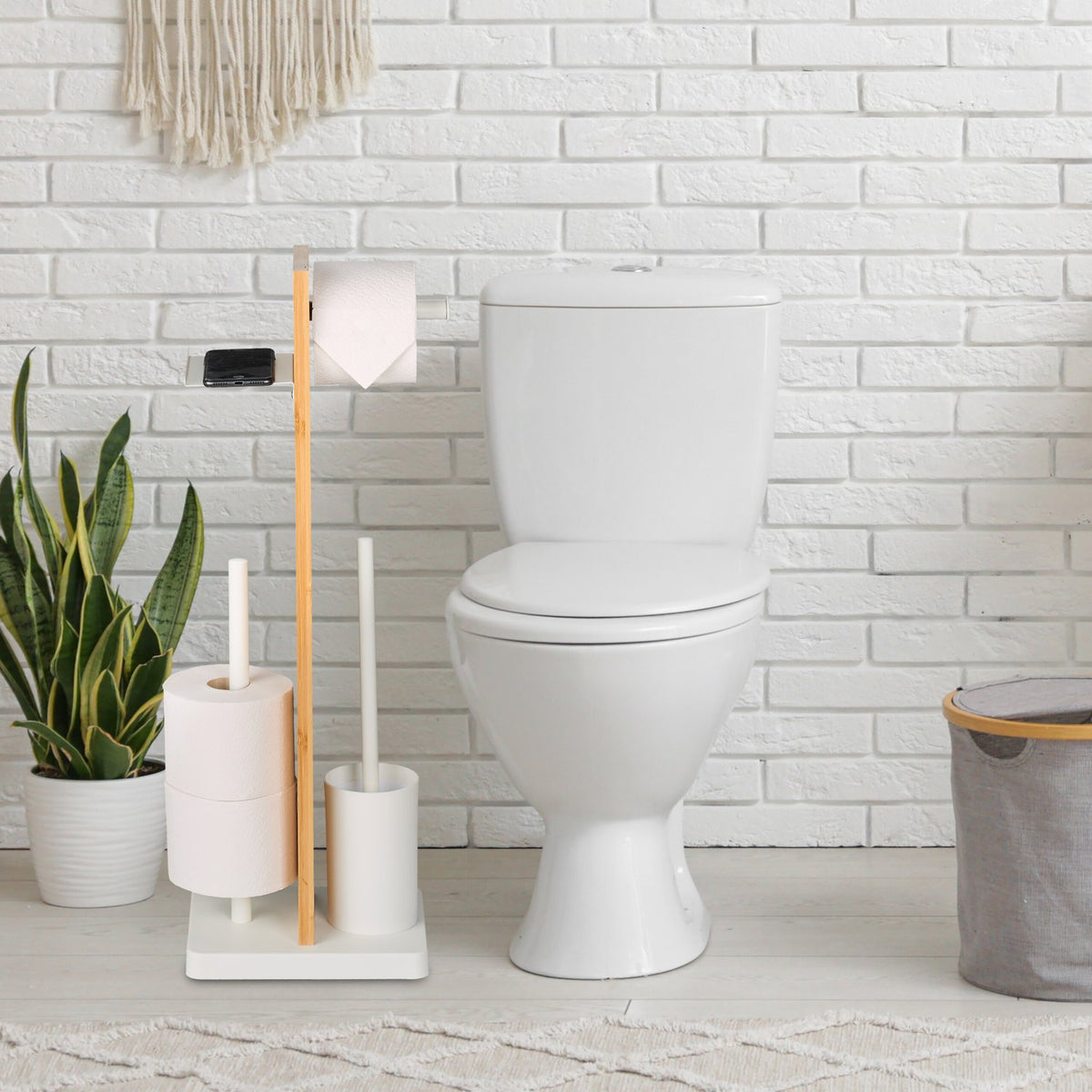 Toilet Roll Holder and Brush Set with Shelf