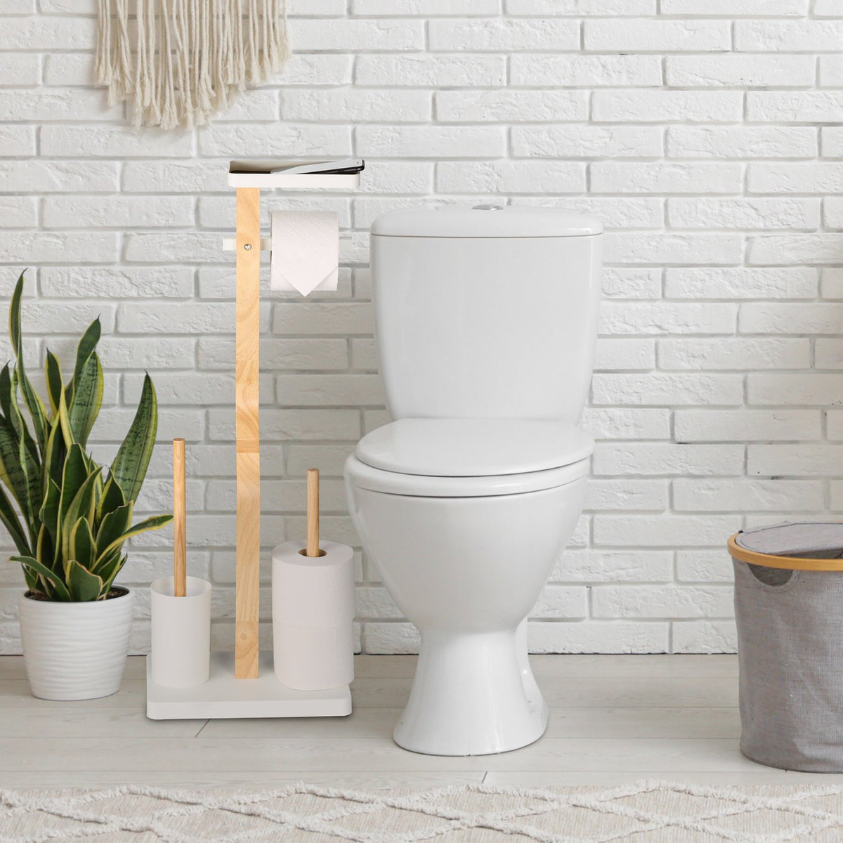 Toilet Roll Holder and Brush Set with Shelf