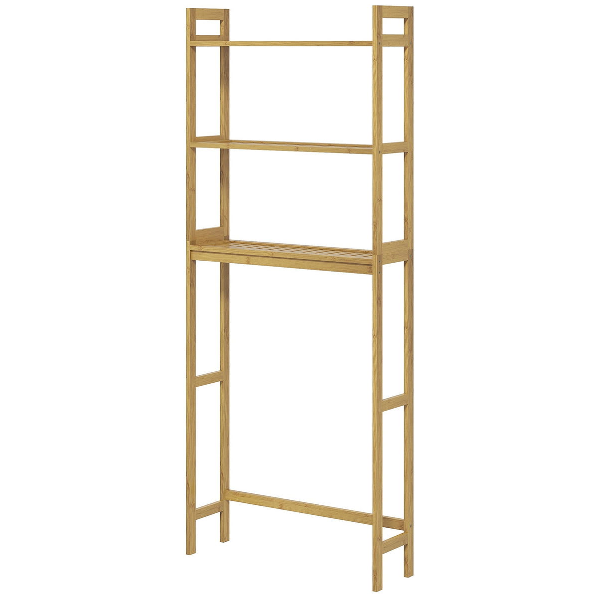 Toilet Shelf 3 Tier Bathroom Standing Shelf With Anti-Tip Storage Shelf Bamboo Natural