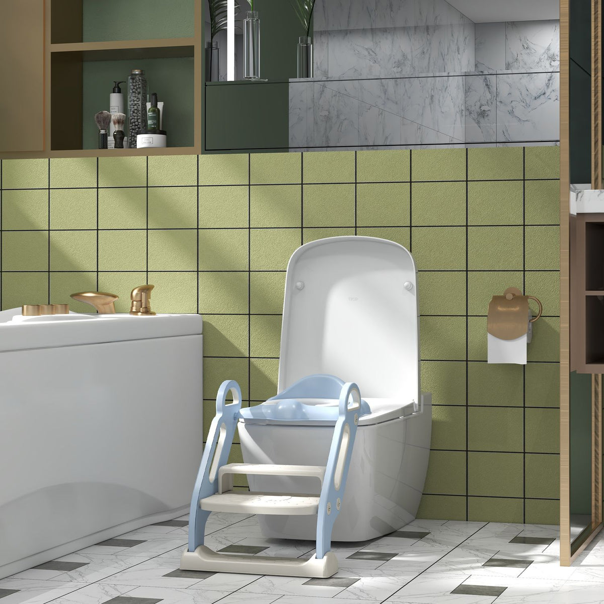 Toilet Trainer For Children With Stairs & Handle, Folding Toilet Attachment, Potty Trainer, 2-6 Years