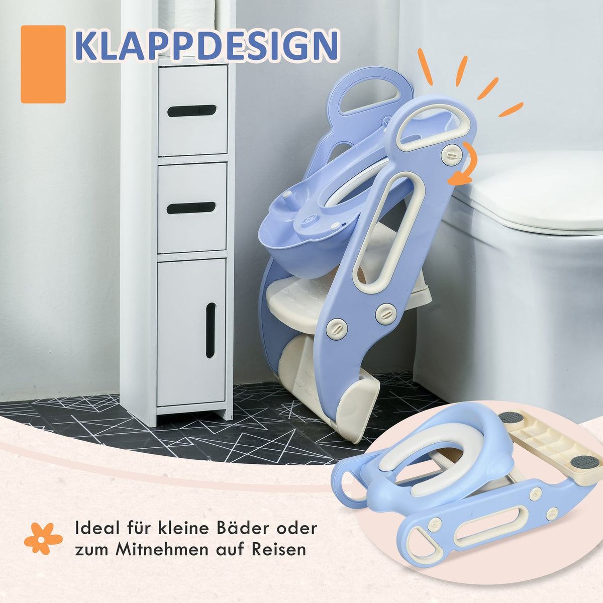 Toilet Trainer For Children With Stairs & Handle, Folding Toilet Attachment, Potty Trainer, 2-6 Years