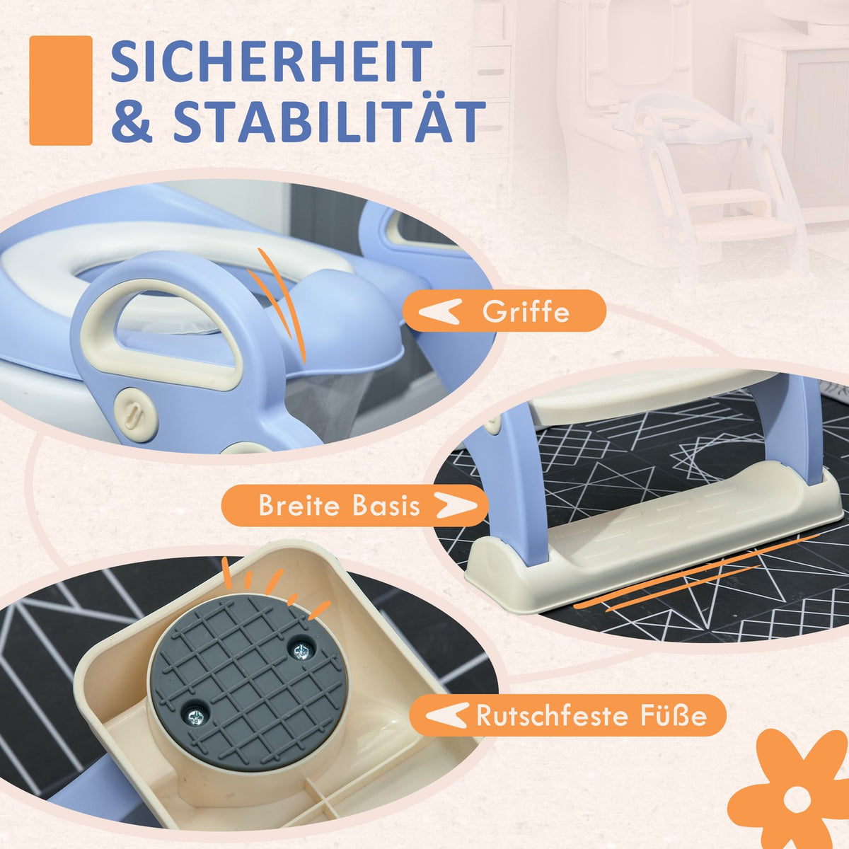 Toilet Trainer For Children With Stairs & Handle, Folding Toilet Attachment, Potty Trainer, 2-6 Years