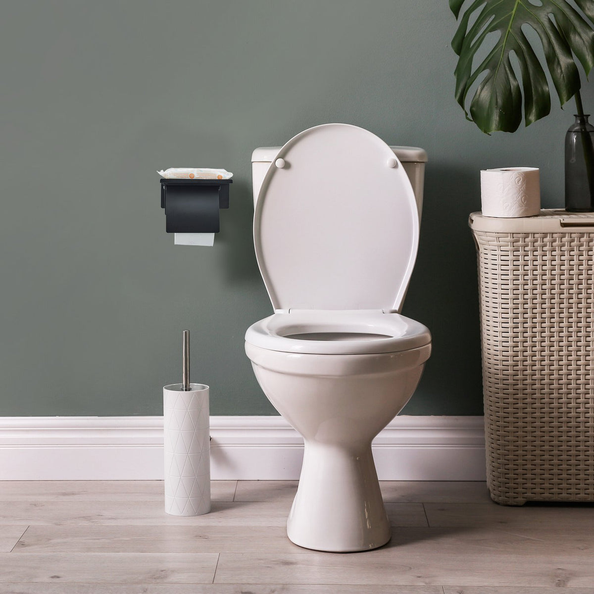 Toilet paper holder with shelf black