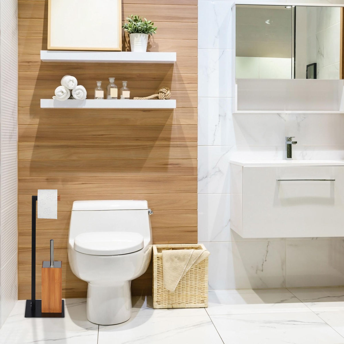 Toilet set bamboo & metal