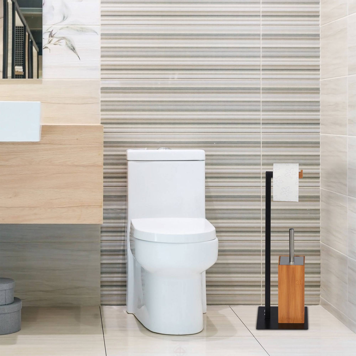 Toilet set bamboo & metal
