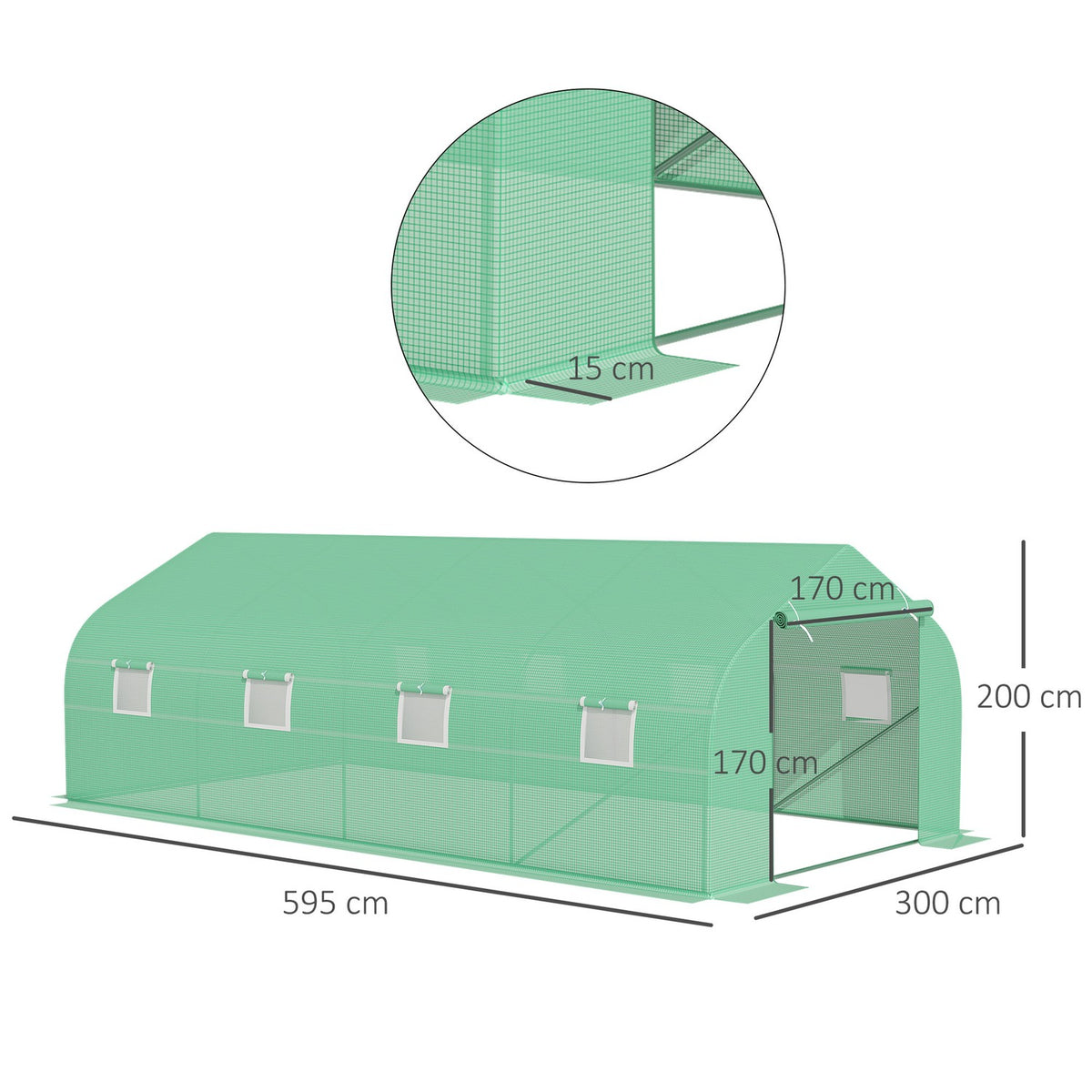 Tomato House Cold Frame Greenhouse With Gable Roof, Foil Greenhouse, Green, 600X300X200Cm