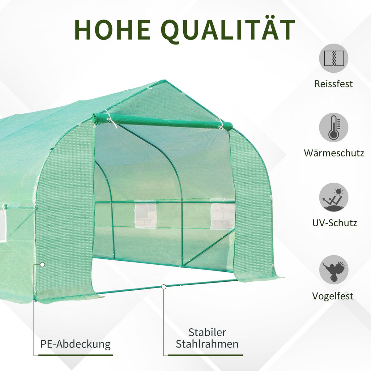Tomato House Cold Frame Greenhouse With Gable Roof, Foil Greenhouse, Green, 600X300X200Cm
