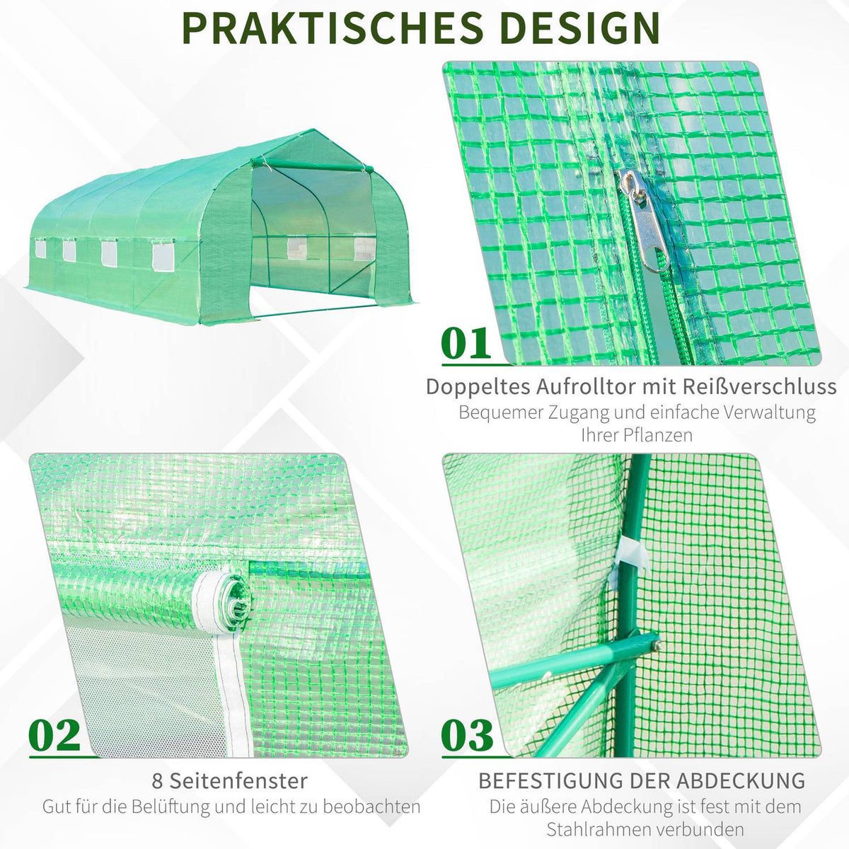 Tomato House Cold Frame Greenhouse With Gable Roof, Foil Greenhouse, Green, 600X300X200Cm