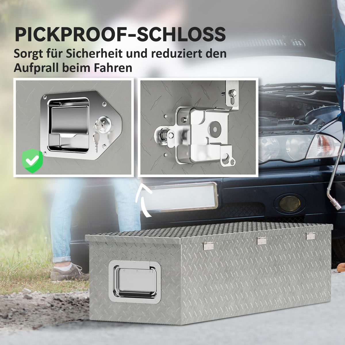 Tool Box Aluminum Storage Box with Side Handles Lock and Keys Truck Tool Box Trailer Storage Box 99 x 33 x 25.5 cm