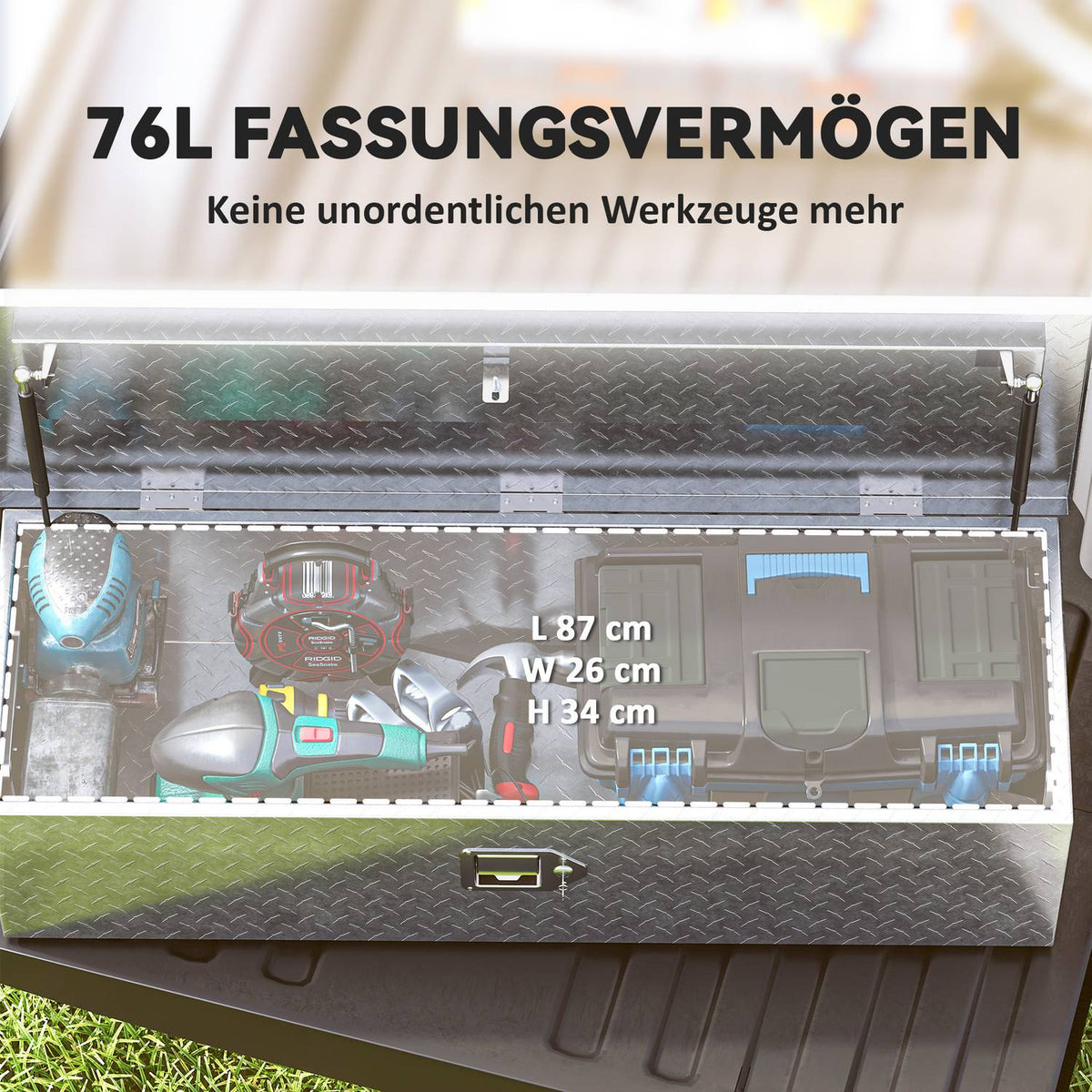 Tool Box Aluminum Storage Box with Side Handles Lock and Keys Truck Tool Box Trailer Storage Box 99 x 33 x 25.5 cm
