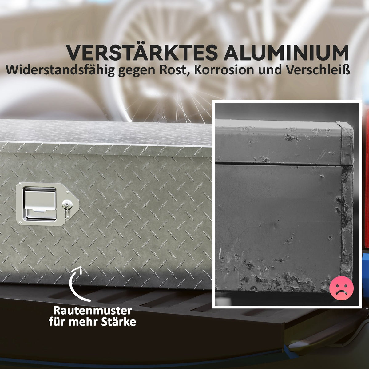 Tool Box Aluminum Storage Box with Side Handles Lock and Keys Truck Tool Box Trailer Storage Box 99 x 33 x 25.5 cm
