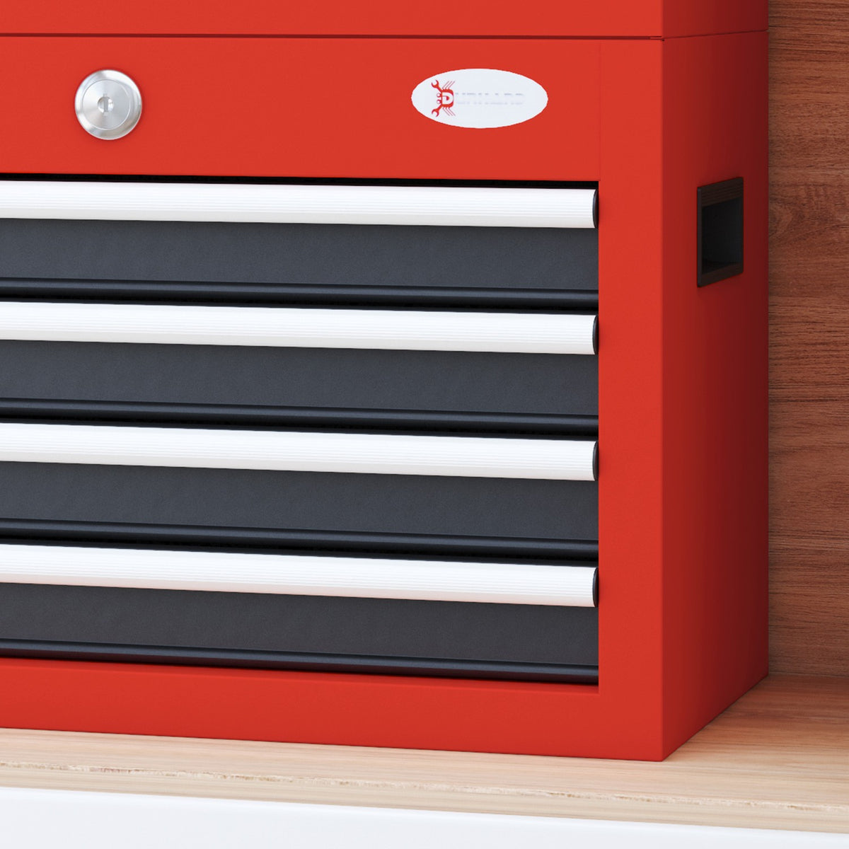 Tool Box Compact Tool Box Without Tools, With 4 Drawers, Lock, Steel, Red, 45X24.5X32.5Cm