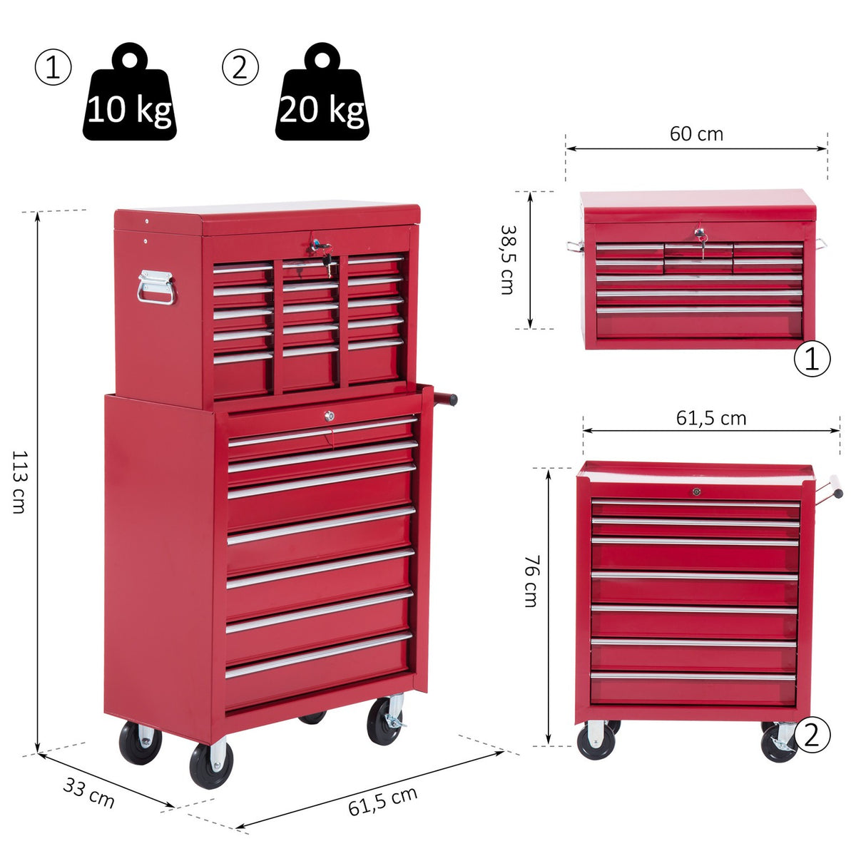 Tool Box Metal Workshop Trolley, Tool Trolley, Tool Box, Red, For Workshop